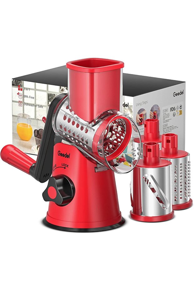 Rotary Cheese Grater, Kitchen Mandoline Vegetable Slicer with 3 Interchangeable