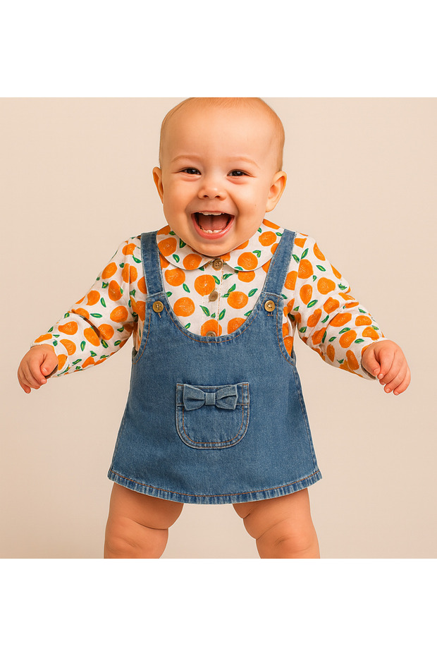 Girl's Jeans (Jeans) Patterned Shirt and Winged Gilet Set (6/9/12/18) Months