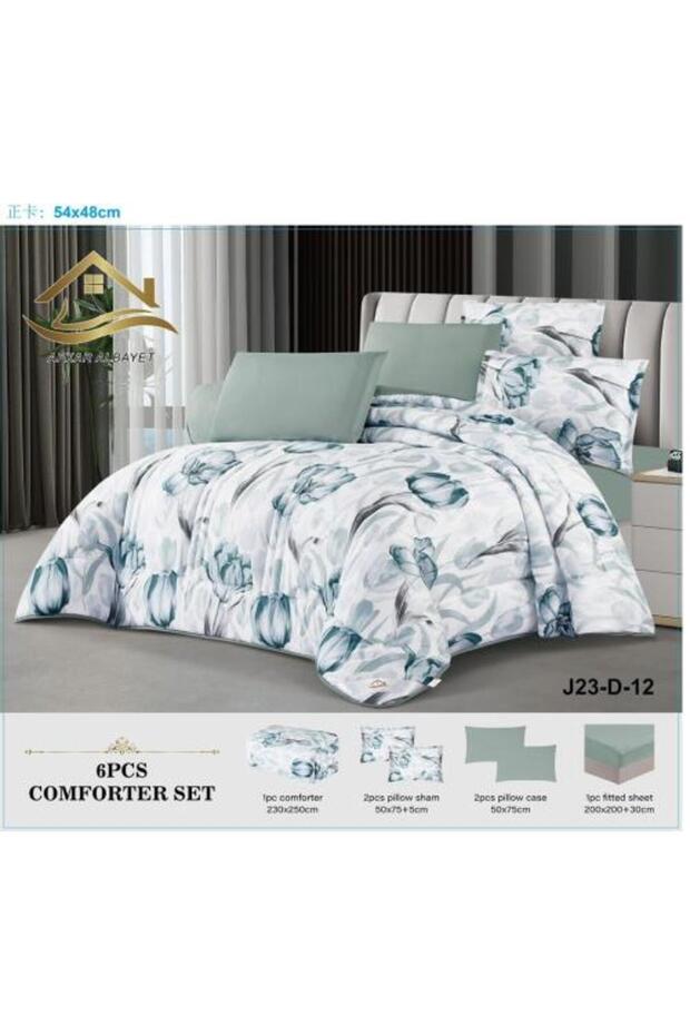 طقم لحاف صيفي من قماش بيركال مزدوج - 6 قطع - من الألياف الدقيقة - 1