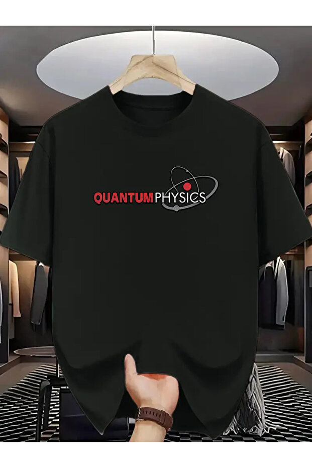 - تي شيرت قطني كبير الحجم مطبوع عليه علوم الكم مقاس كبير - 1