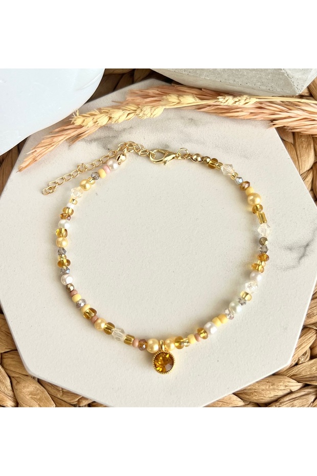 Sarı Kristalli Tasarım Halhal - 2