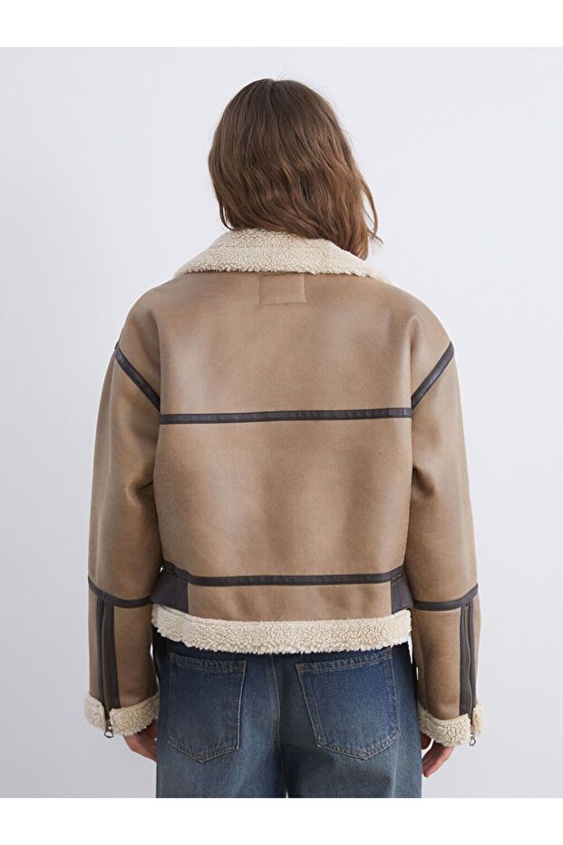 Gömlek Yaka Oversize Kadın Süet Mont - 5