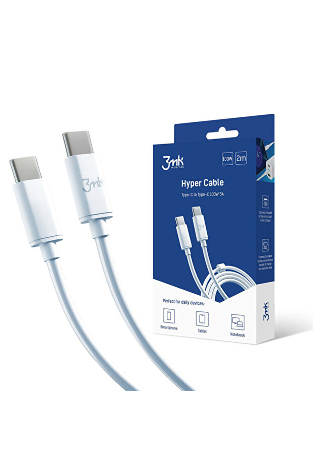 USB-C Data Cable 100W, 3mk Hyper, White, 2m - 1