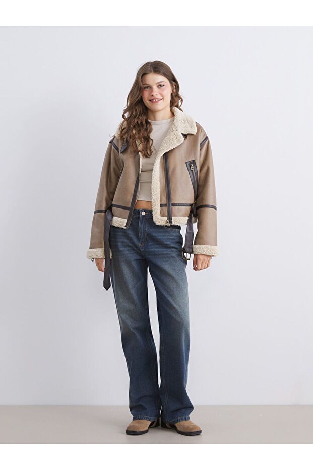 Gömlek Yaka Oversize Kadın Süet Mont - 2