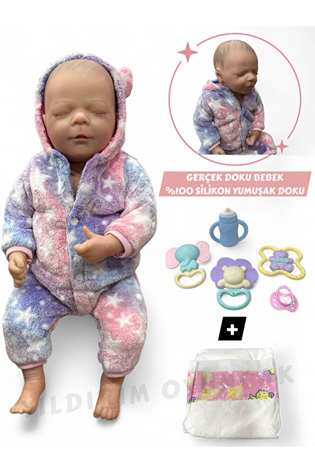 43 Cm Aksesuarlı Gerçekçi Bebek %100 Silikon Yumuşak Doku Aksesuarlı Bebek-Soft Yumuşak Gerçek Bebek - 1
