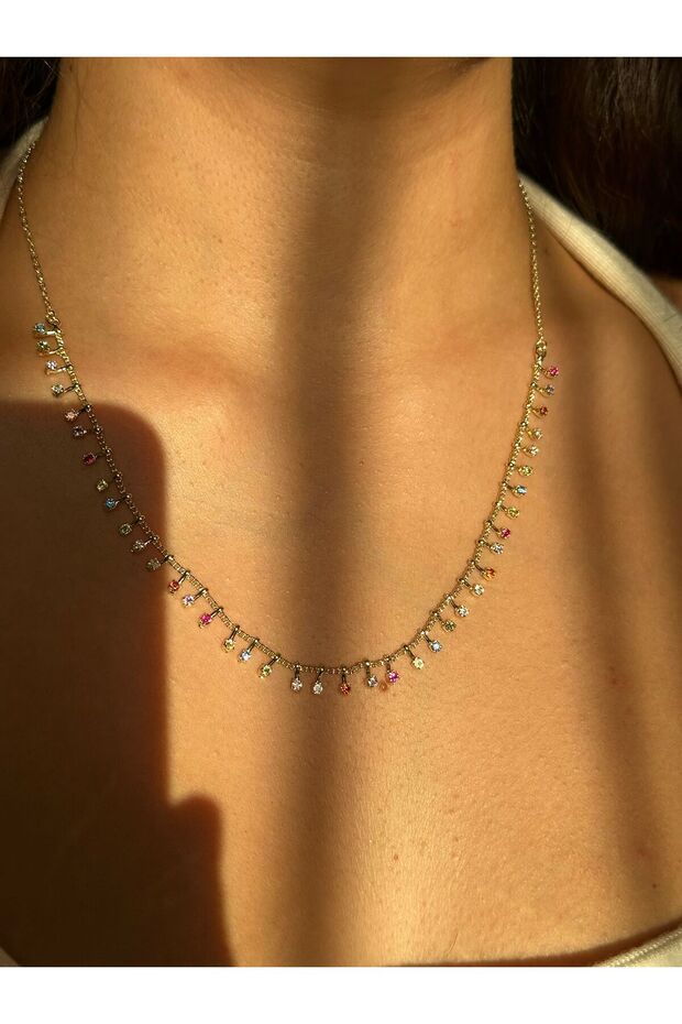 Renkli Taşlı Sallantılı Kolye - 1