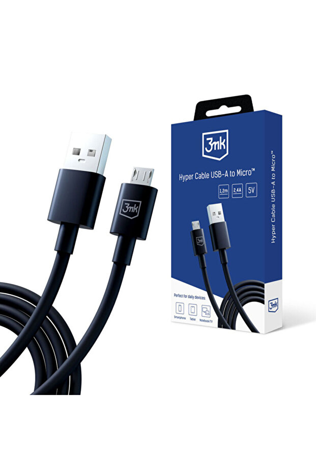 Cablu USB-A la Micro-USB 2.4A, Hyper, Negru, 1.2m - 1