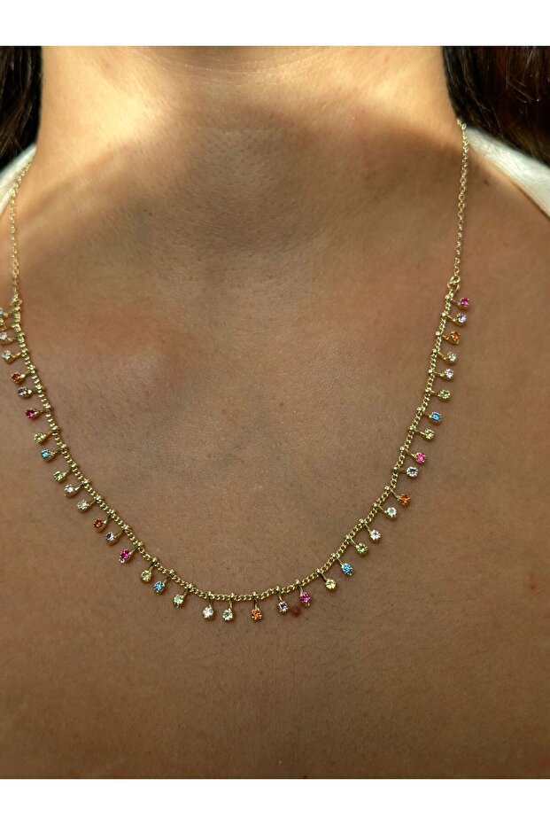 Renkli Taşlı Sallantılı Kolye - 3