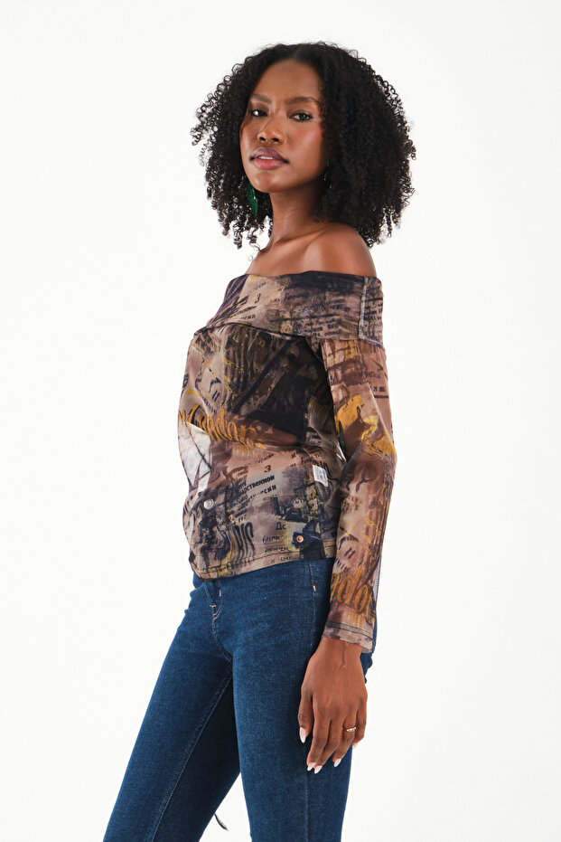 بلوزة مكشكشة مكشوفة الكتفين - 7