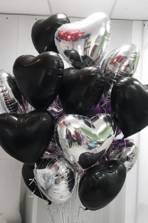 Black and Silver Heart Foil Balloon Helium 10 Pieces Heart Lover Surprise Ornament Birthday Marriage Proposal