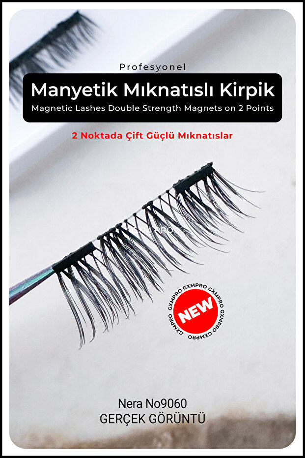 Manyetik Mıknatıslı Kirpik (Eyeliner Hediyeli) - Magnetic Lashes Double Strength Magnets on 2 Points - 2