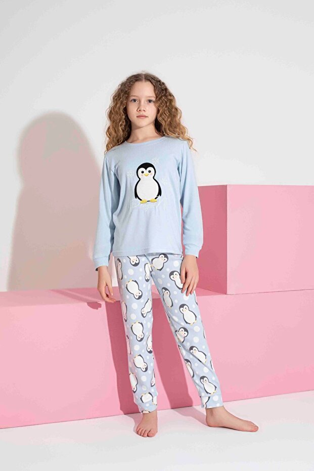 Kadın Penguen Desenli Termal Kumaş Pijama Takımı Anne Kız Kombin Tek Tek Sepete Eklenmelidir. - 2