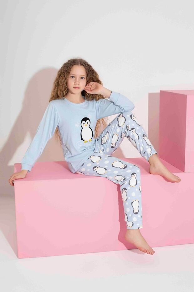 Kadın Penguen Desenli Termal Kumaş Pijama Takımı Anne Kız Kombin Tek Tek Sepete Eklenmelidir. - 4