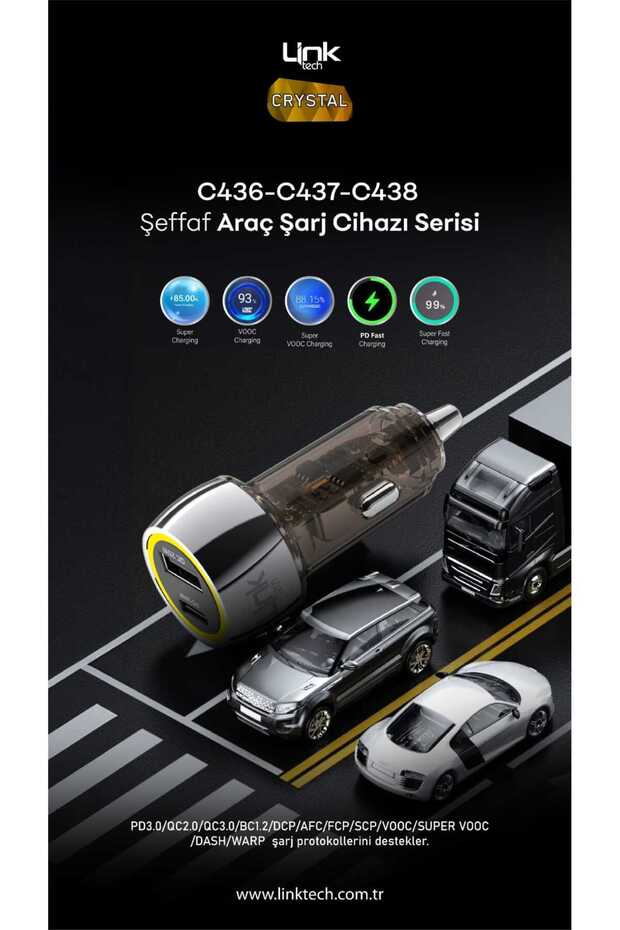 C437 Şeffaf 55W Çift PD (30W) ve QC (25W) Süper Hızlı Araç Şarj Cihazı Type-C→Type-C Kablo ile - 2