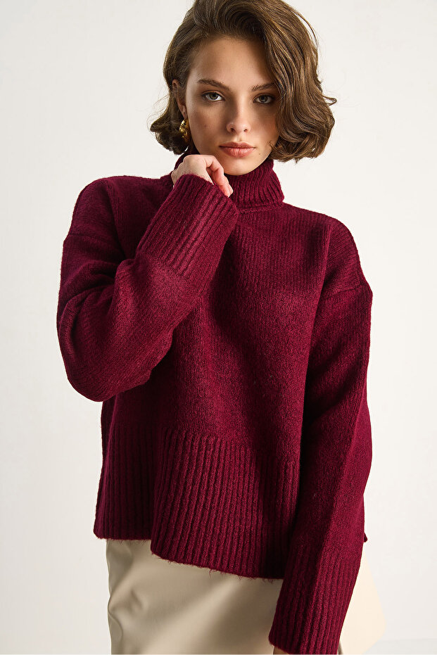 Women's Burgundy Turtleneck Sweater 20251060