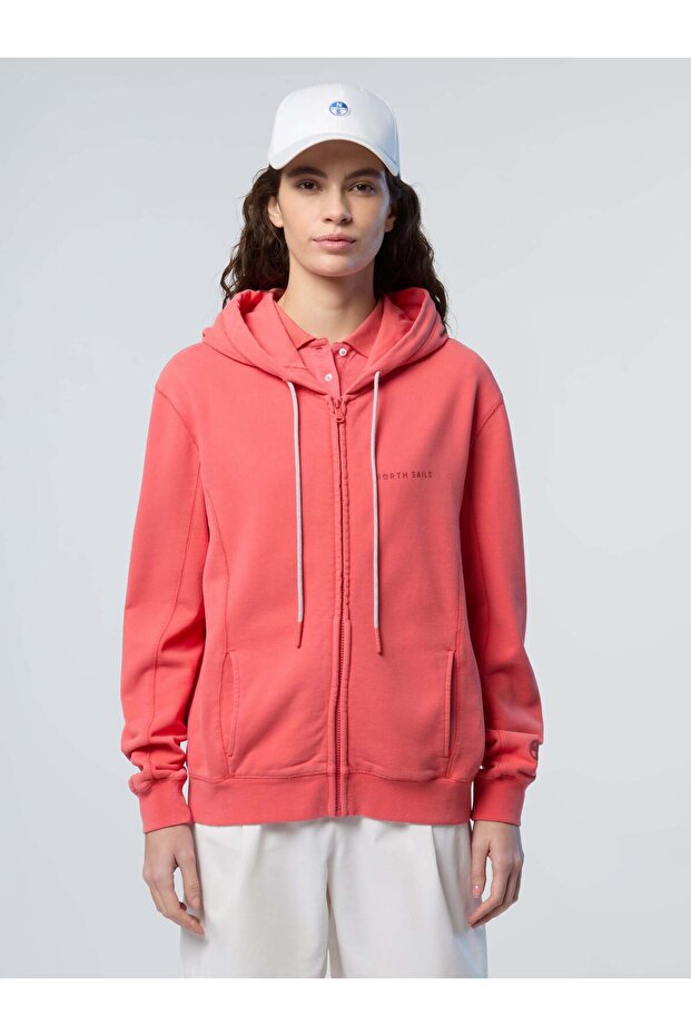 Fermuarlı Baskılı Kapüşonlu Sweatshirt - 1