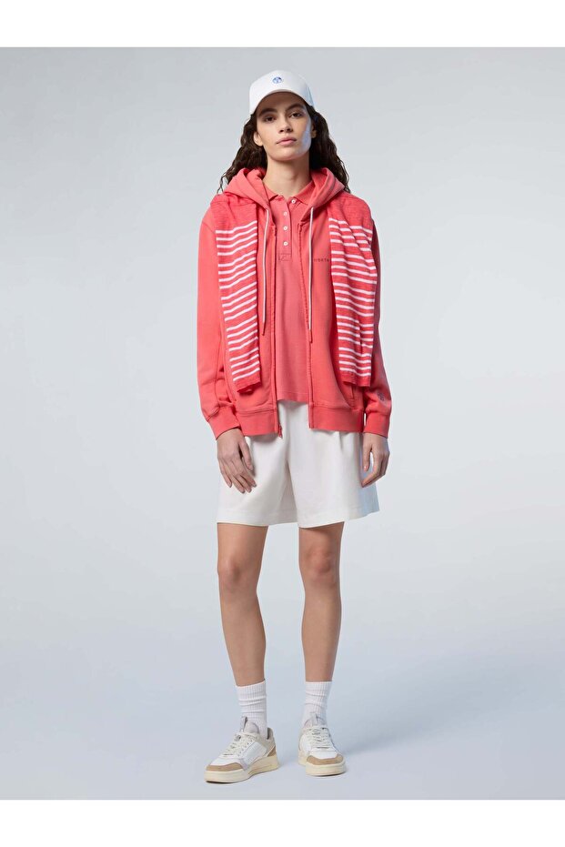 Fermuarlı Baskılı Kapüşonlu Sweatshirt - 5