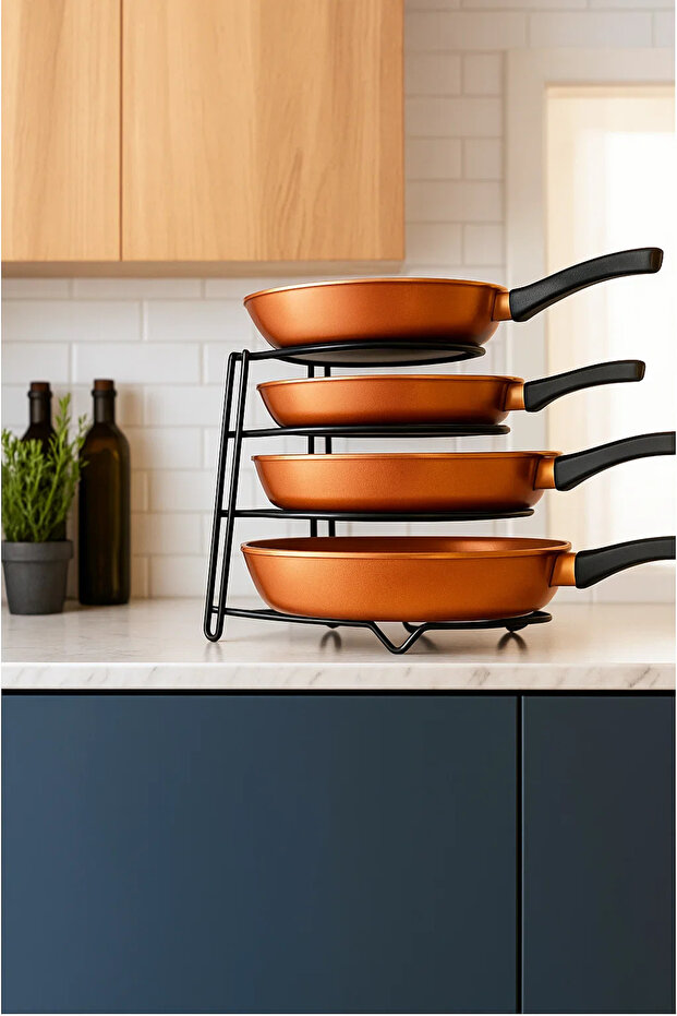 Cabinet Shelf Organizer | Black Pan Rack Metal Kitchen Pot Stand Organizer