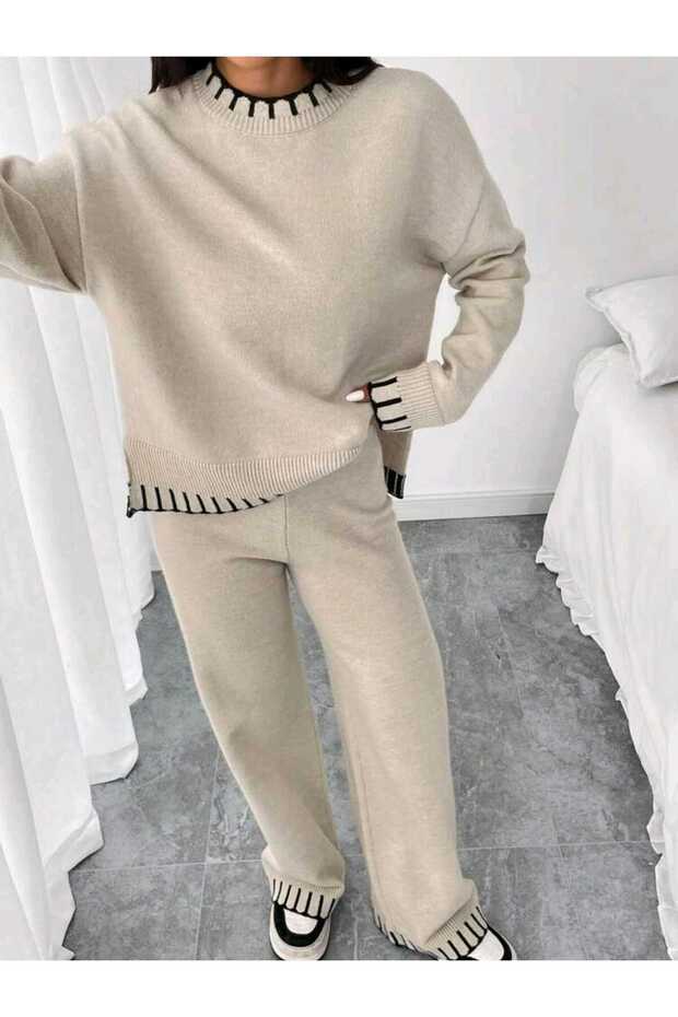 Split Sweatshirt Pants Bottom-Upper Set - 6