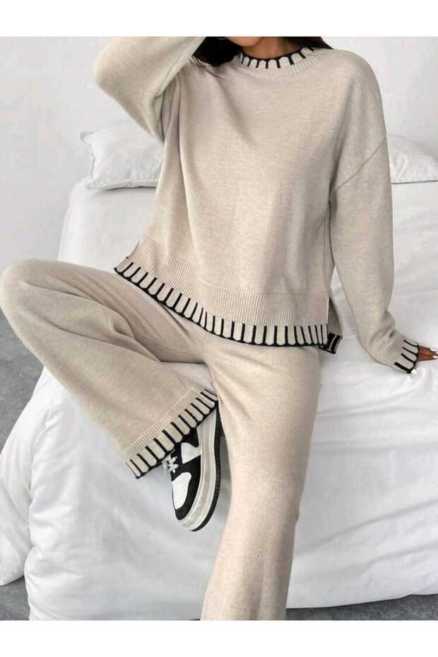 Split Sweatshirt Pants Bottom-Upper Set - 2