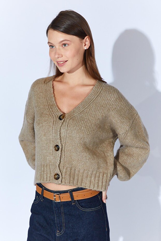 Kadın Vizon V Yaka Basic Hırka - 5