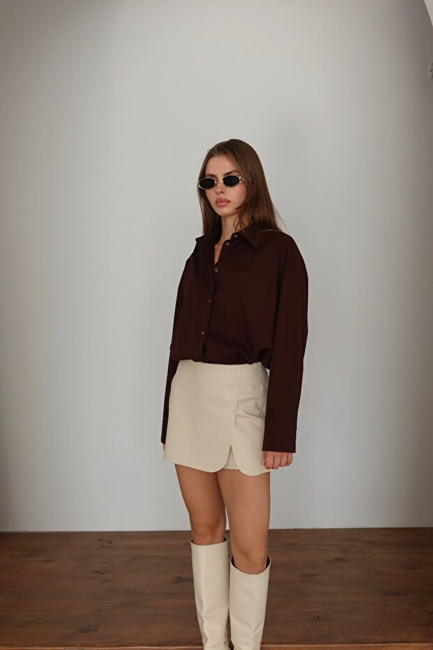 Kadın Deri Mini Şort Etek - 4