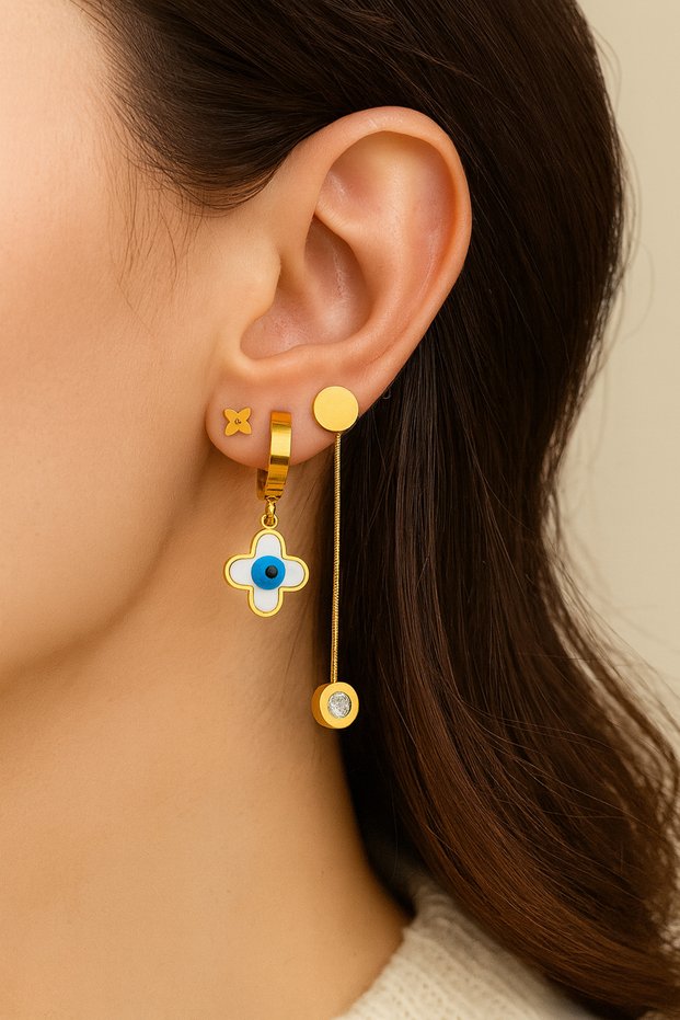 3-Piece Clover Detailed Colorfast Steel Earrings