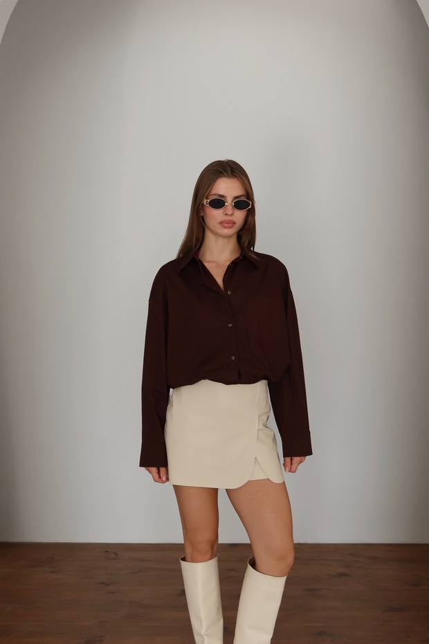 Kadın Deri Mini Şort Etek - 3