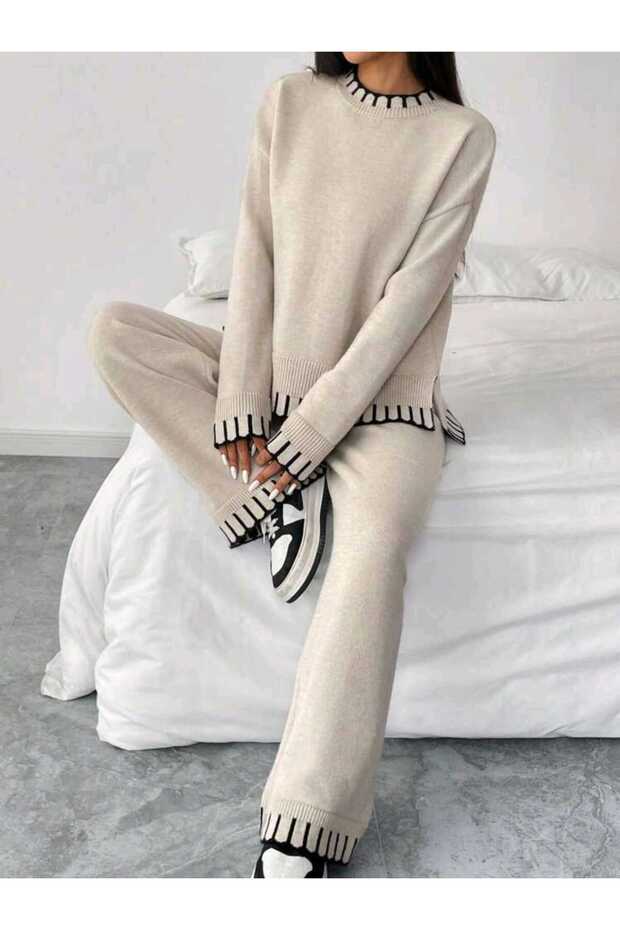 Split Sweatshirt Pants Bottom-Upper Set - 7