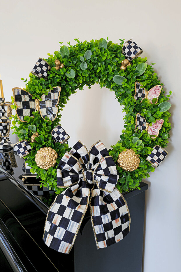 Kapı Süsü Model 5, Mackenzie Childs Kurdeleli Kapı Çelengi, Çap 50cm - 1