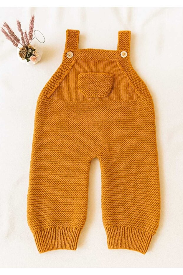 Cinnamon Color Newborn Gift Hand Knitted Cotton Baby Salopet 0 - 12 Months