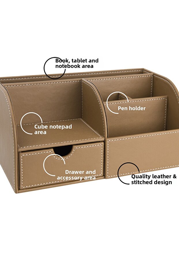 Desktop Organizer, Pen Holder, Remote Control, Cube Block Holder, Tablet Holder, Bookshelf, 6 Compartments, Drawer, Desktop - 2