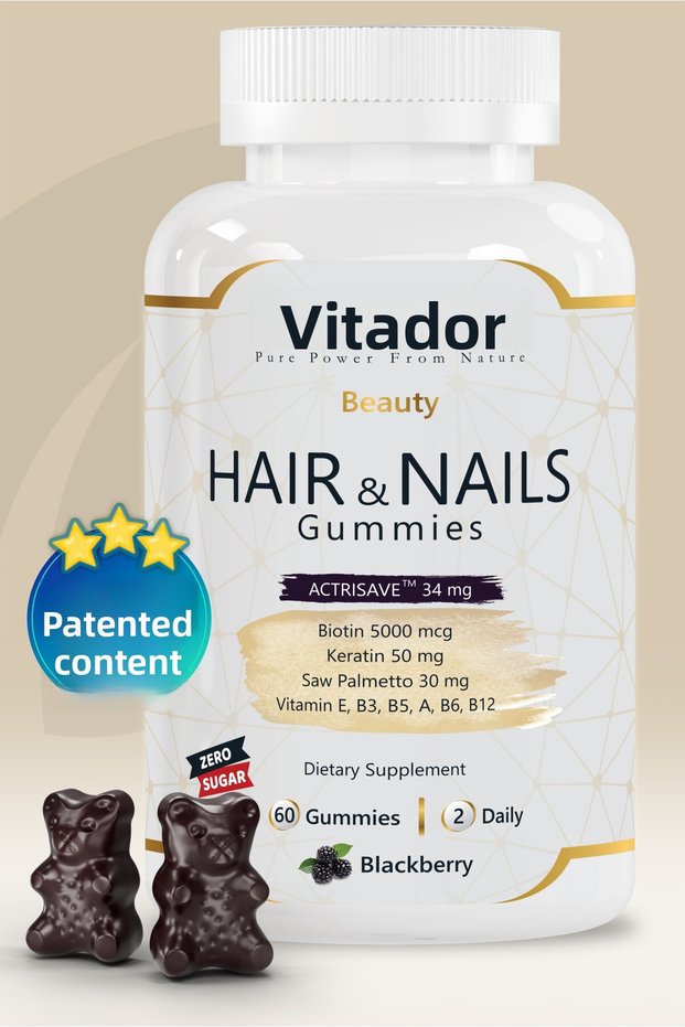 Chewable Hair Nail Vitamin – Beauty Hair& Nails Gummy | Actrisave ™ Biotin Keratin Saw Palmetto