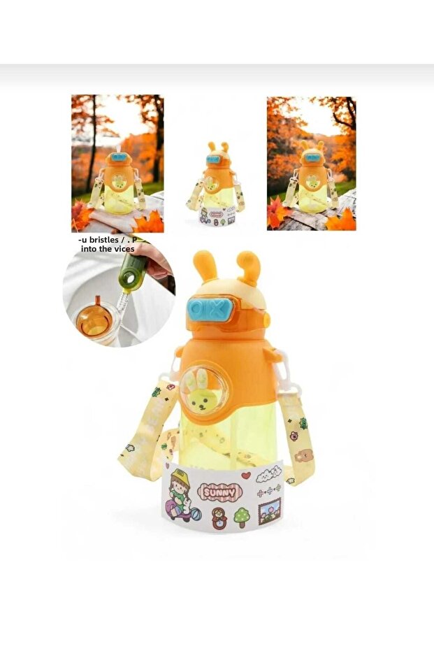 Quality Astronaut Rabbit Figured Water Bottle with Label Gift School Children's Water Bottle with Straw 750ml Yellow Color