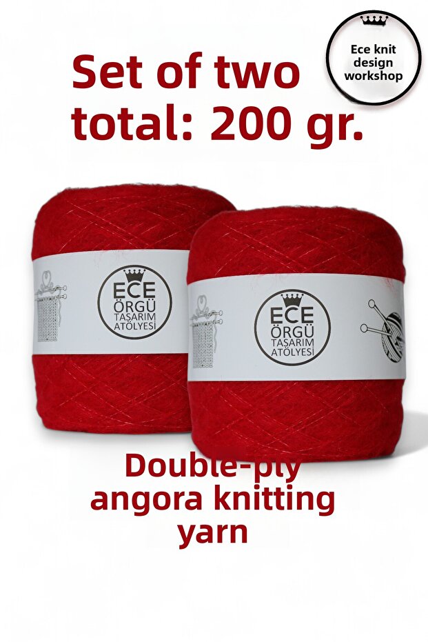 Red, Double-Ply Angora Knitting Yarn (200 Gr.)