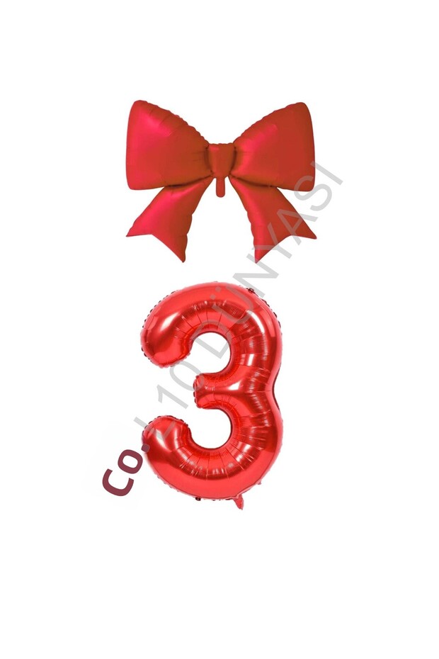 Red Color Bow Number Foil Balloon Set Age 3