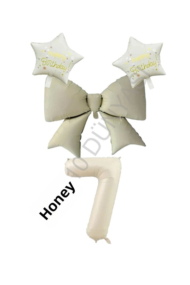 Cream Color Star Bow Number Foil Balloon Set Age 6