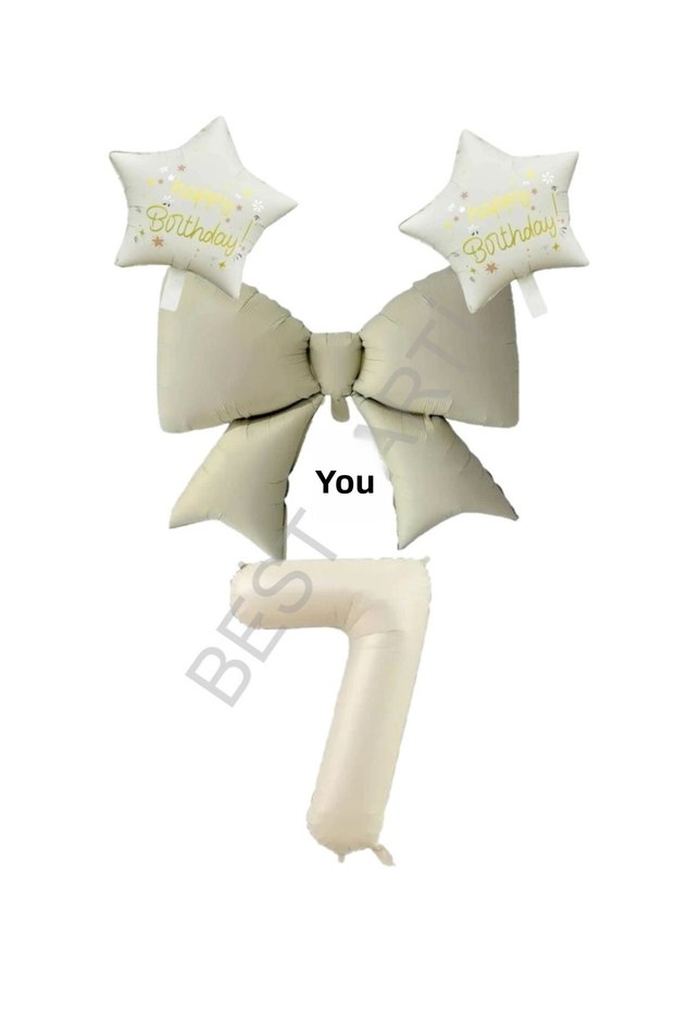 Best Cream Color Star Bow Number Foil Balloon Set 6 Years Old