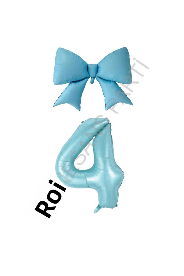 Blue Color Bow Number Foil Balloon Set Age 4