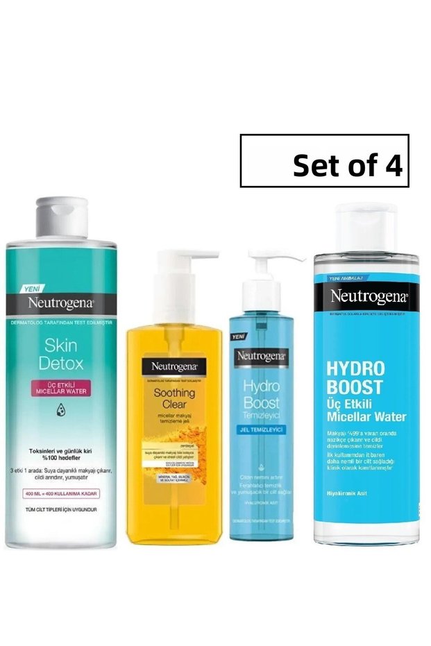 Skin Detox Micellar Water, Soothing Clear Makeup Remover Gel, Makeup Remover Water and Gel - Set of 4