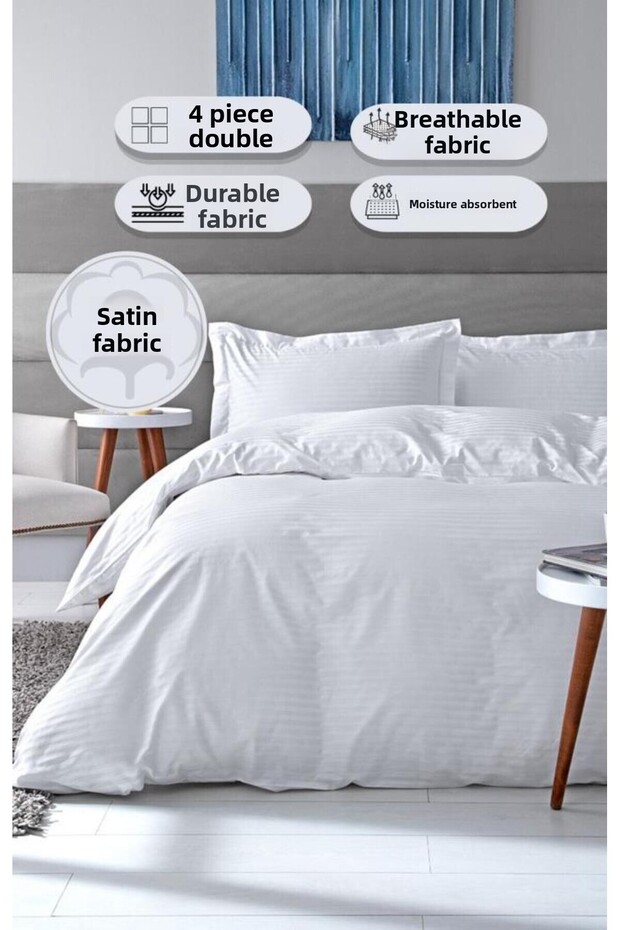 White Hotel Style Cotton Satin Double Duvet Cover Set