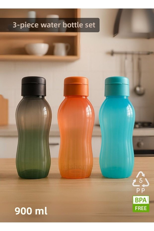 Drinking Bottle Set of 3 Water Bottle Bpa Free School Water Bottle Pp-5 Sports School Office Water Bottle Black-Orange-Blue 900 ml