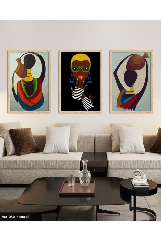 Ethnic African Women 3 Piece Wooden Framed Painting