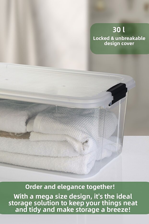 30 Lt Multibox Storage Container - Multi-Purpose Organizer with Lockable Lid Pantry Storage Storage Box - 2