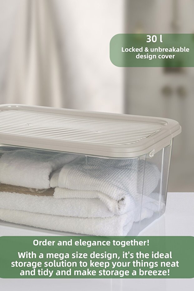 30 Lt Multibox Storage Container - Multi-Purpose Organizer with Lockable Lid Pantry Storage Storage Box - 2