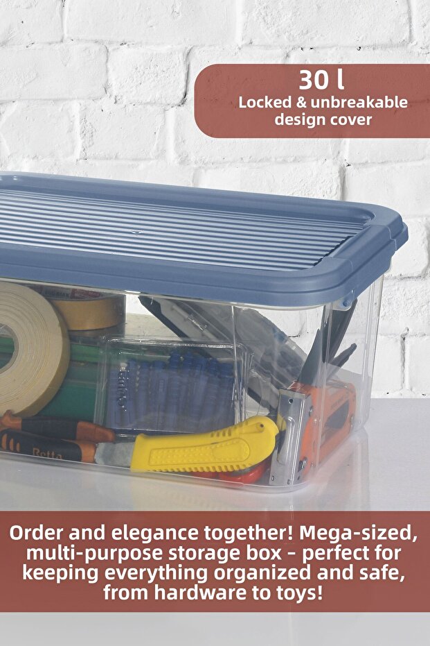 2-Pack 30L Multibox Storage Container with Locking Lid Multi-Purpose Organizer Pantry Storage Storage Box - 2