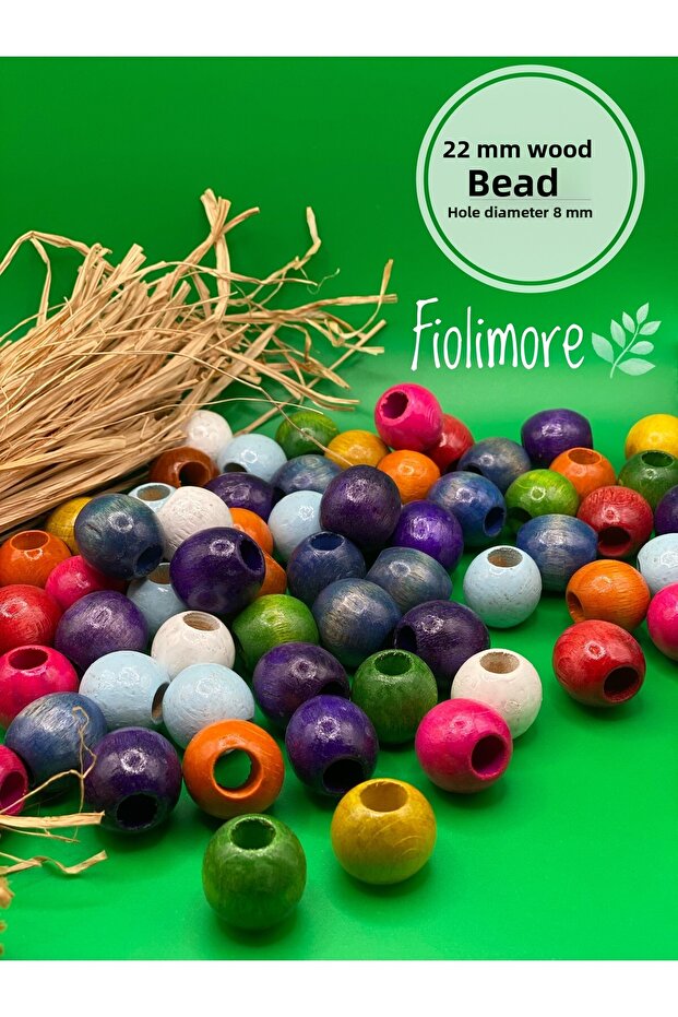 22 mm Mixed Color Wooden Beads (50 Gr 13 Pieces) Wide Hole Diameter 8 mm Macrame Bag Bracelet Jewelry