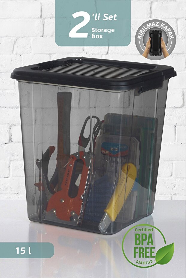 2-Pack Megabox 15L Storage Container - Multi-Purpose Organizer with Locking Lid Pantry Storage Storage Box - 1