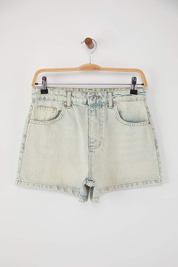Açık Mavi Yüksek Bel Mini Denim Şort TWOSS24SR00174 - 5