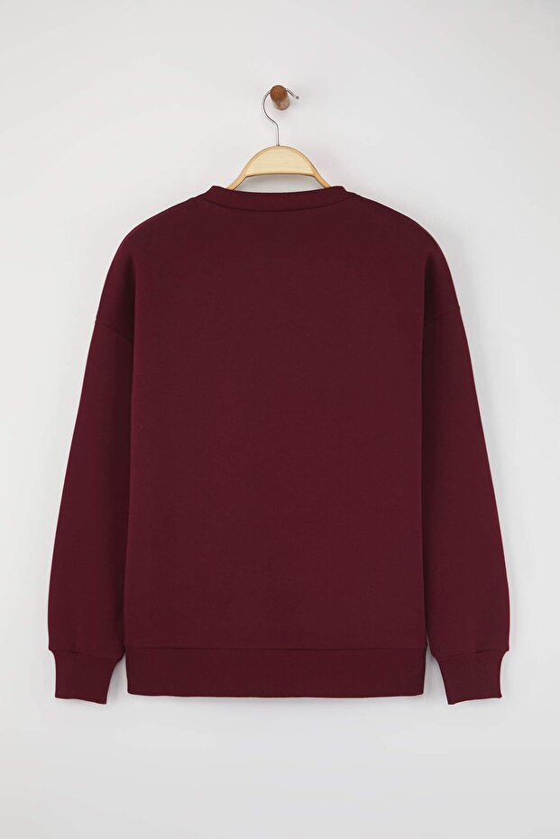 Bordo Slogan Nakışlı Oversize/Geniş Kalıp Örme Sweatshirt TWOAW26SW00048 - 6